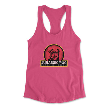 Jurassic Pug Womens Racerback Tank in Hot Pink color